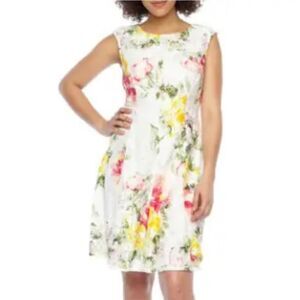 BRAND NEW SANDRA DARREN CAP SLEEVE MULTI-COLOR LACE FLORAL DESIGN PRINT DRESS